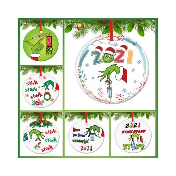 Wholesale Grinch Ceramic Round Christmas Pendant Ornaments